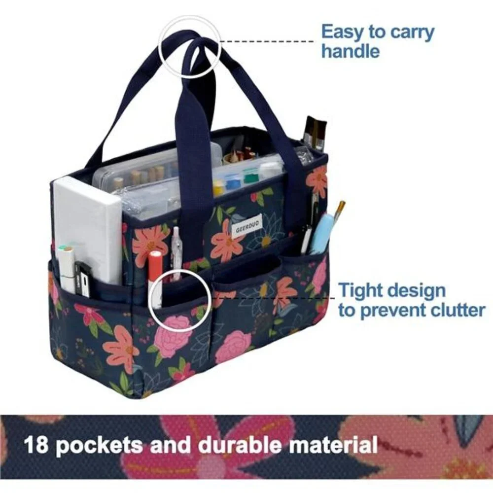Craft Organizer Tote Bag Art Caddy with Multi-Pockets for Office Supplies